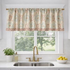 Waverly Astrid Coral Valance Kitchen window Fabric 52” length Boho Cottagecore